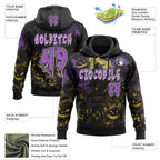 Custom Black Medium Purple-White Spooky Halloween Pumpkin Patch Pullover Sweatshirt Hoodie