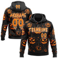 Custom Black Bay Orange-White Spooky Halloween Pumpkins Pullover Sweatshirt Hoodie