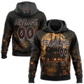 Custom Black Brown-White Spooky Halloween Haunted House Bats Pullover Sweatshirt Hoodie