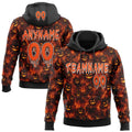 Custom Black Orange-White Halloween Flaming Pumpkins Pullover Sweatshirt Hoodie