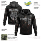 Custom Black Steel Gray-White Spooky Halloween Skulls Pullover Sweatshirt Hoodie