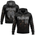 Custom Black Steel Gray-White Spooky Halloween Skulls Pullover Sweatshirt Hoodie