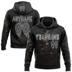 Custom Black Steel Gray-White Spooky Halloween Skulls Pullover Sweatshirt Hoodie