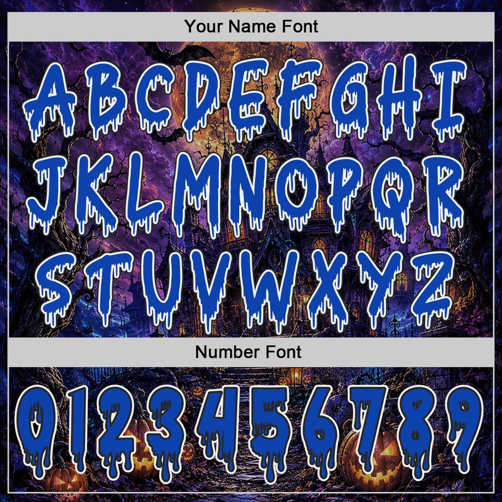 Custom Black Thunder Blue Purple-White Spooky Halloween Haunted House Bats Pullover Sweatshirt Hoodie