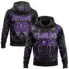 Custom Black Purple-White Halloween Gothic Spiderweb Splatter Pullover Sweatshirt Hoodie