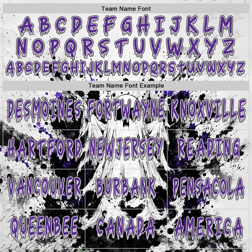 Custom Black Purple-White Spooky Halloween Ghost Splatter Pullover Sweatshirt Hoodie