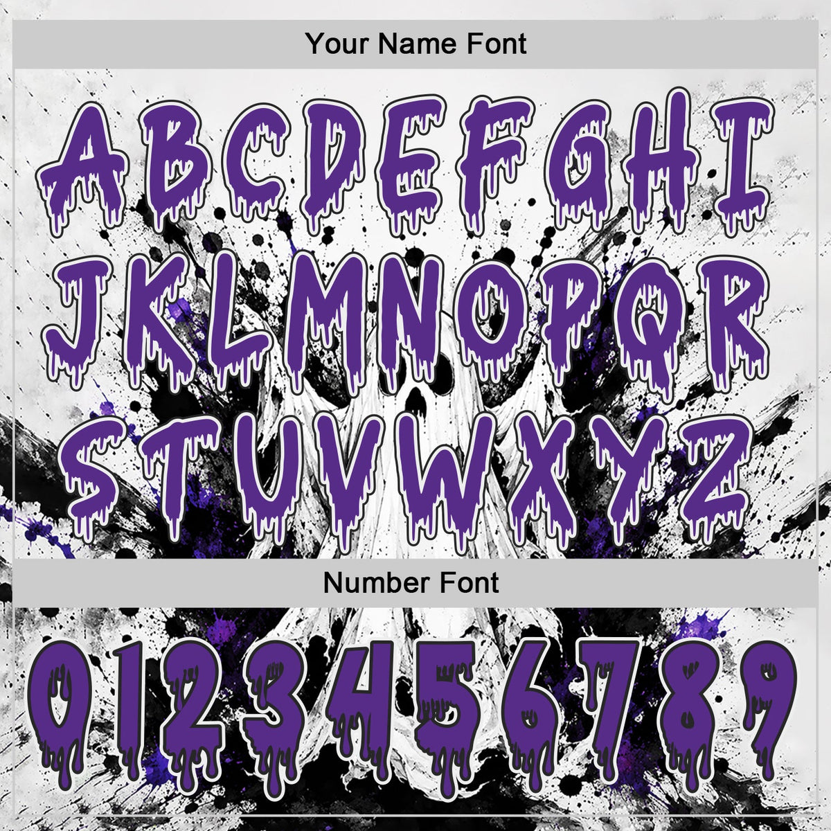 Custom Black Purple-White Spooky Halloween Ghost Splatter Pullover Sweatshirt Hoodie