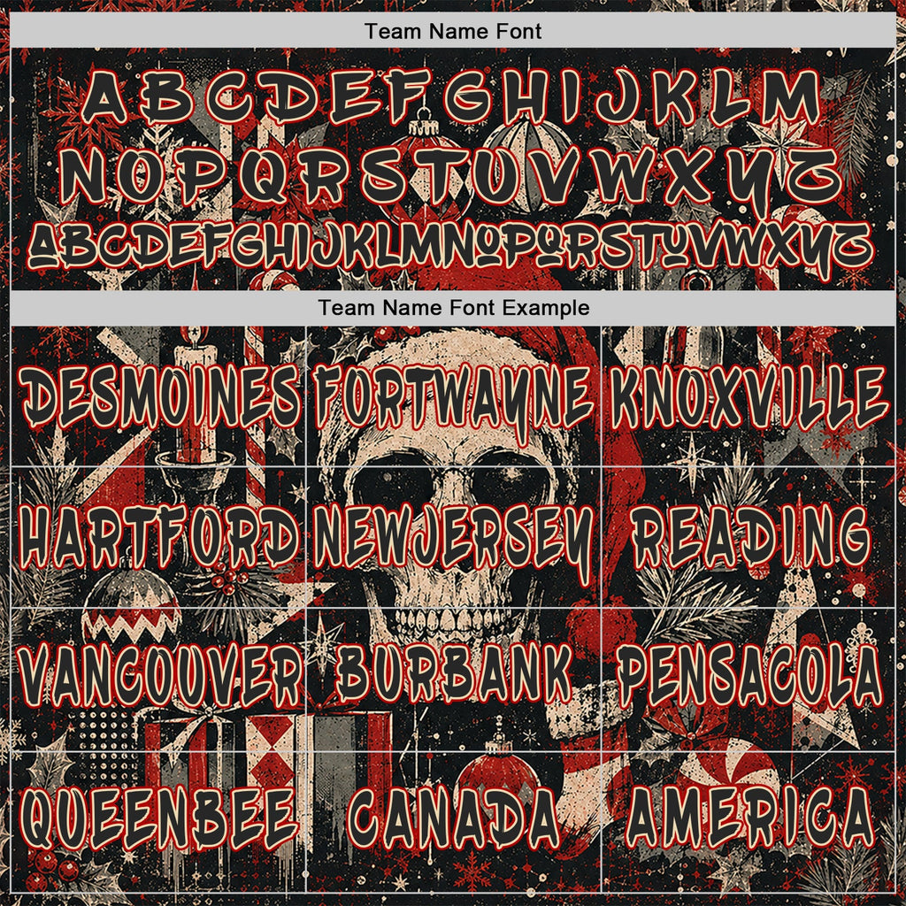 Custom  Black Cream-Red Christmas Gothic Santa Hat Skull Pullover Sweatshirt Hoodie