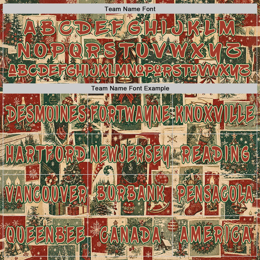 Custom  Cream Red-Green Christmas Vintage Postcard Collage Pullover Sweatshirt Hoodie