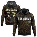 Custom  Black White-Old Gold Christmas Pine Snowflakes Ornaments Pullover Sweatshirt Hoodie