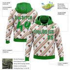 Custom  White Grass Green Red-Black Christmas Diagonal Stripe Holly Berries Pullover Sweatshirt Hoodie