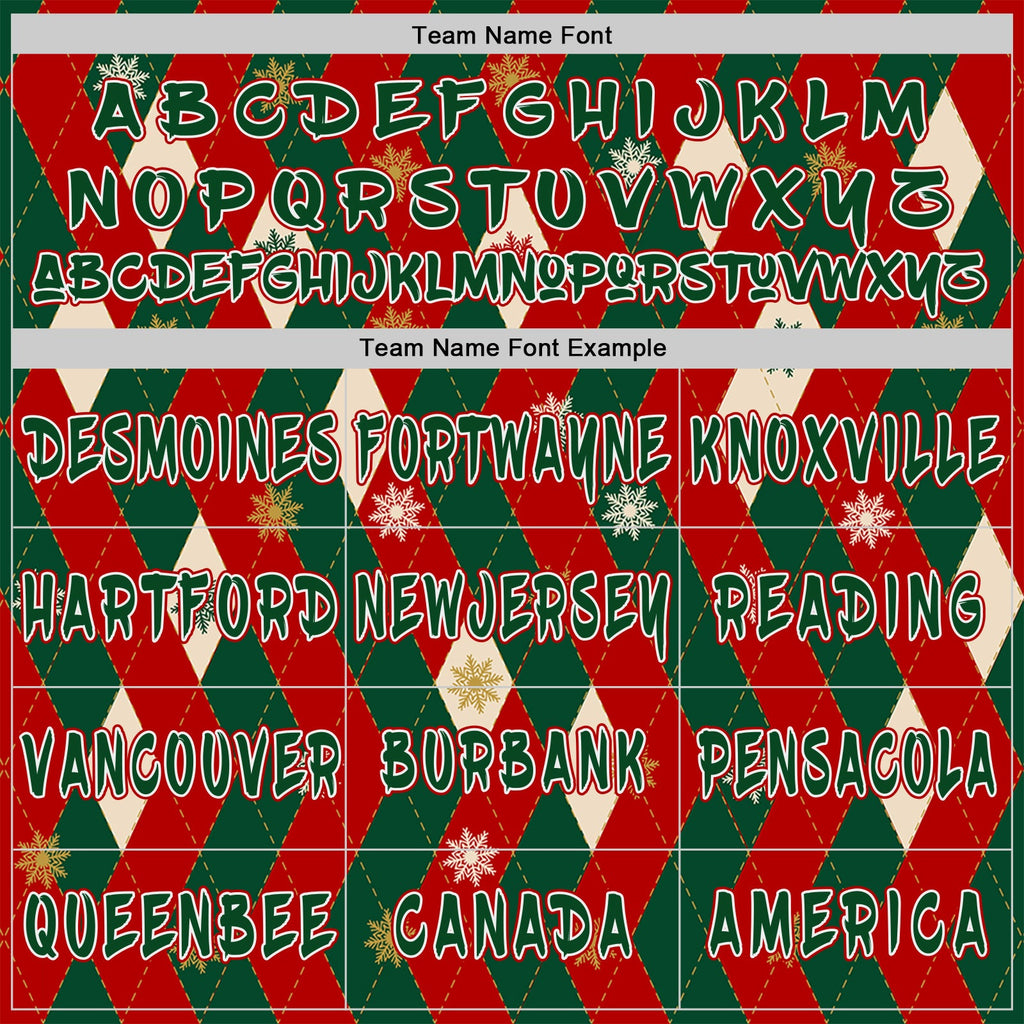Custom  Green Red Old Gold Cream-White Ugly Christmas Sweater Argyle Snowflakes Pullover Sweatshirt Hoodie
