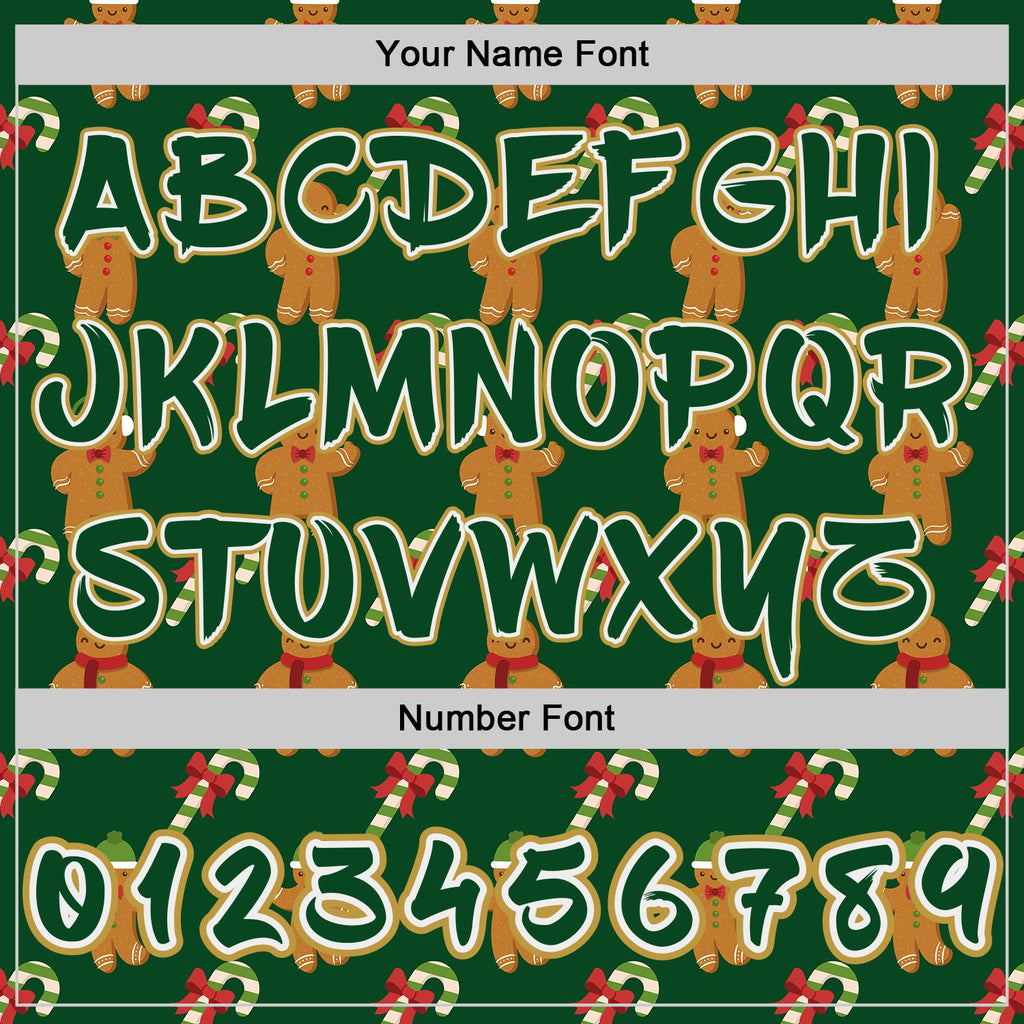 Custom  Green White-Old Gold Christmas Gingerbread & Candy Cane Pullover Sweatshirt Hoodie