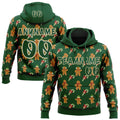 Custom  Green White-Old Gold Christmas Gingerbread & Candy Cane Pullover Sweatshirt Hoodie