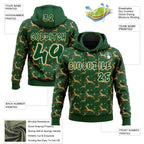 Custom  Green White-Old Gold Christmas Golden Reindeer & Snowflakes Pullover Sweatshirt Hoodie