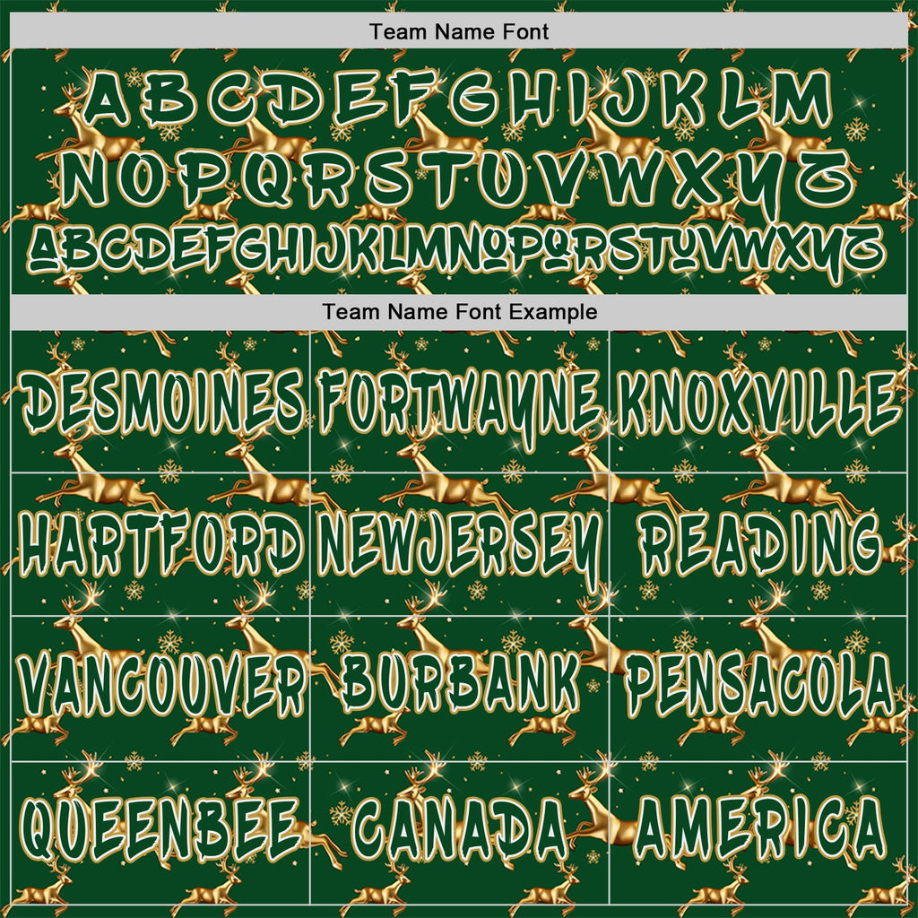 Custom  Green White-Old Gold Christmas Golden Reindeer & Snowflakes Pullover Sweatshirt Hoodie