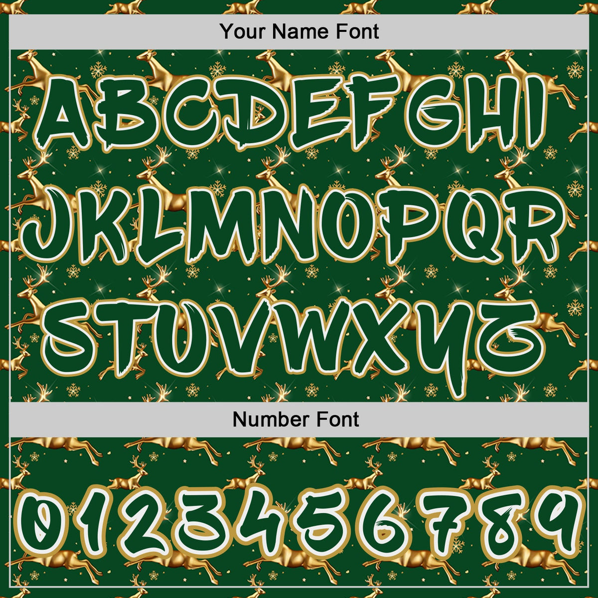 Custom  Green White-Old Gold Christmas Golden Reindeer & Snowflakes Pullover Sweatshirt Hoodie