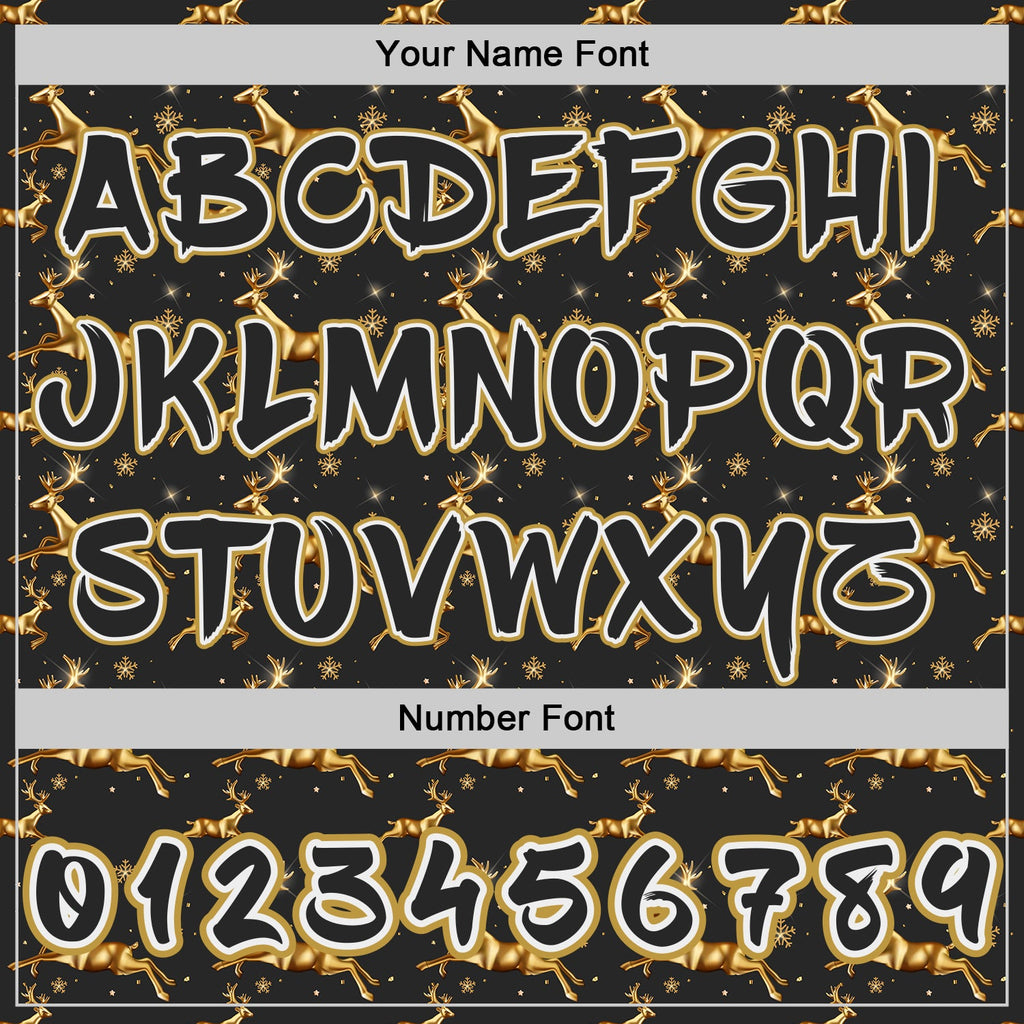 Custom  Black White-Old Gold Christmas Golden Reindeer & Snowflakes Pullover Sweatshirt Hoodie