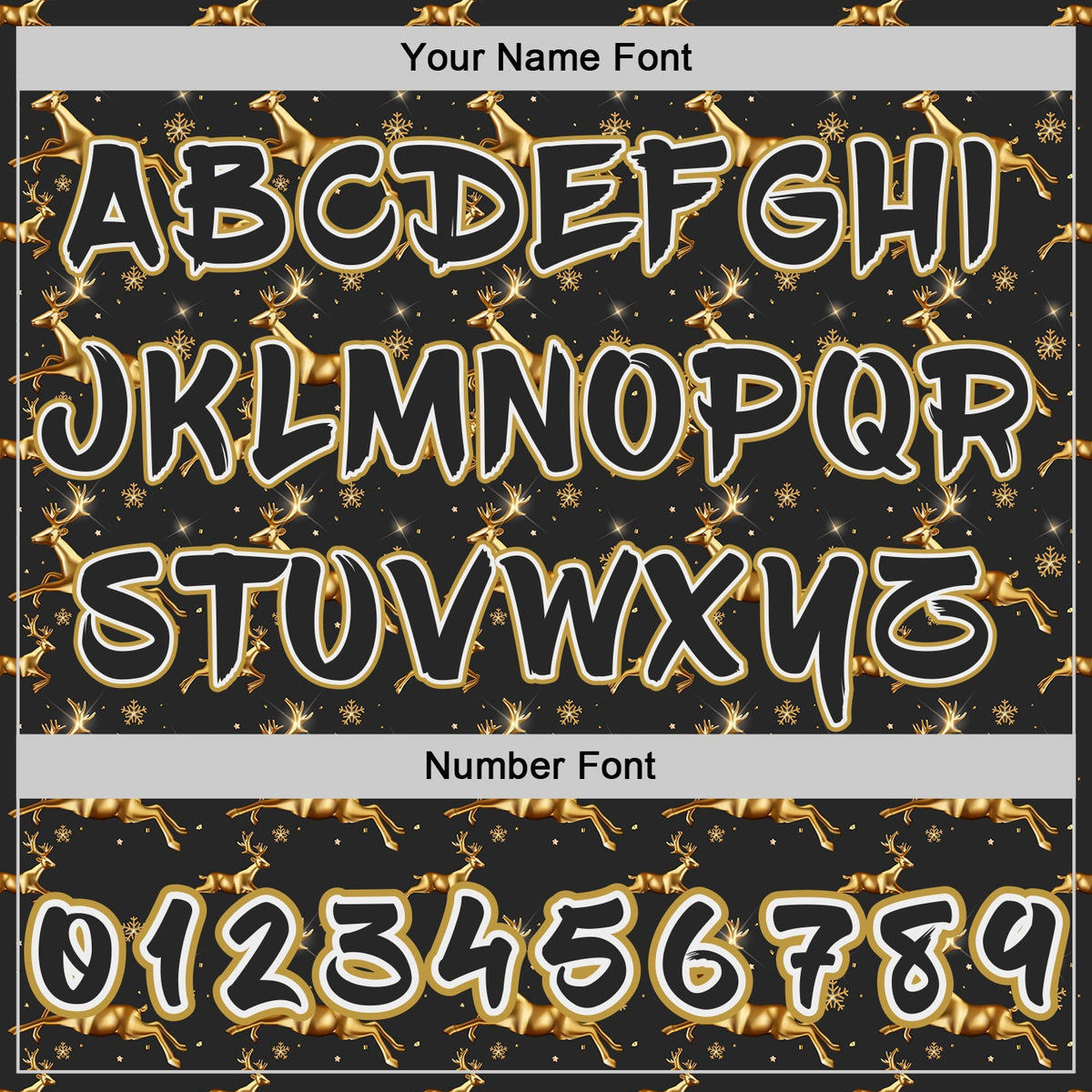 Custom  Black White-Old Gold Christmas Golden Reindeer & Snowflakes Pullover Sweatshirt Hoodie