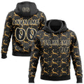 Custom  Black White-Old Gold Christmas Golden Reindeer & Snowflakes Pullover Sweatshirt Hoodie
