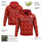 Custom  Red White-Black Christmas Golden Reindeer & Snowflakes Pullover Sweatshirt Hoodie
