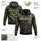 Custom  Black Old Gold-White Christmas Golden Reindeer & Snowflakes Pullover Sweatshirt Hoodie