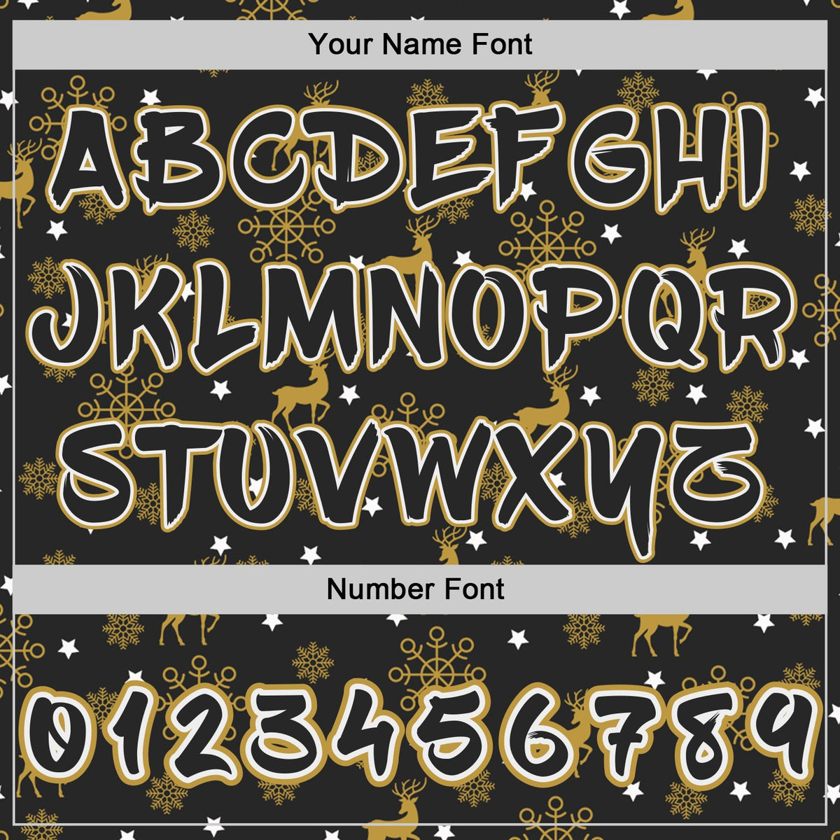 Custom  Black Old Gold-White Christmas Golden Reindeer & Snowflakes Pullover Sweatshirt Hoodie