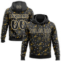 Custom  Black Old Gold-White Christmas Golden Reindeer & Snowflakes Pullover Sweatshirt Hoodie