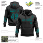 Custom Black-Teal Dripping Font Brush Stroke Splatter Sleeve Stripes Pullover Sweatshirt Hoodie
