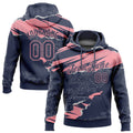 Custom Stitched Navy Medium Pink 3D Pattern Design Torn Paper Style Sports Pullover Sweatshirt Hoodie