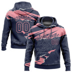 Custom Stitched Navy Medium Pink 3D Pattern Design Torn Paper Style Sports Pullover Sweatshirt Hoodie