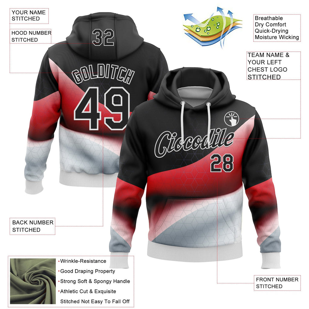 Custom Stitched Black Red-White 3D Pattern Design Germany Inspired Geometric Shape Sportswear Pullover Sweatshirt Hoodie