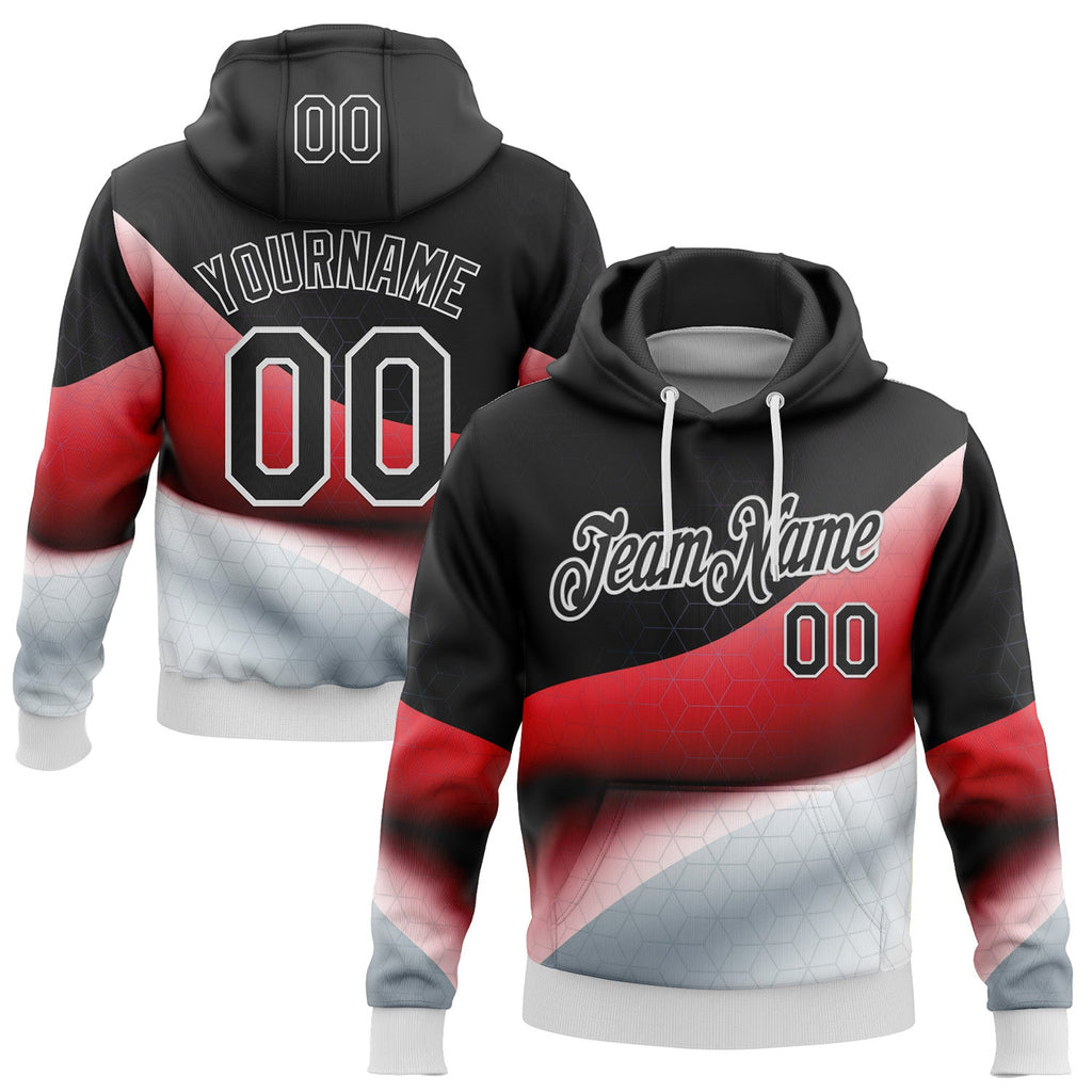 Custom Stitched Black Red-White 3D Pattern Design Germany Inspired Geometric Shape Sportswear Pullover Sweatshirt Hoodie