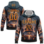 Custom Blue Bay Orange-Black 3D Halloween Pumpkin Spooky Sports Pullover Sweatshirt Hoodie