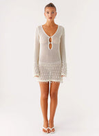 Majestic Beaded Crochet Mini Dress - Ivory