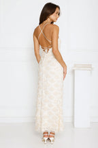 After Party Edit Halter Sequin Maxi Dress Cream