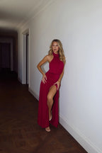 Rosé Petal Dreams Halter Maxi Dress Berry