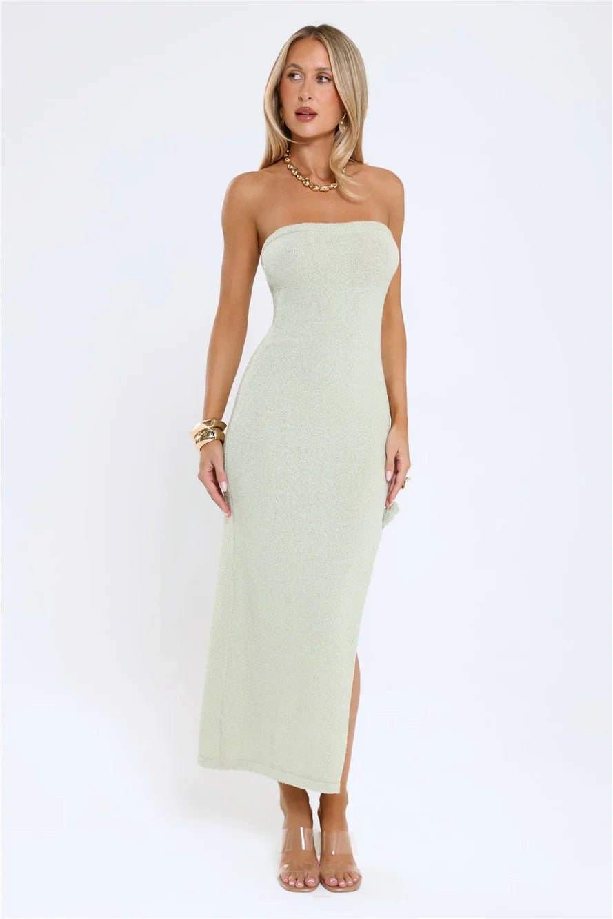 Tidal Glow Strapless Maxi Dress Green