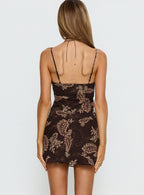 Abigaia V Neck Mini Dress Brown Paisley