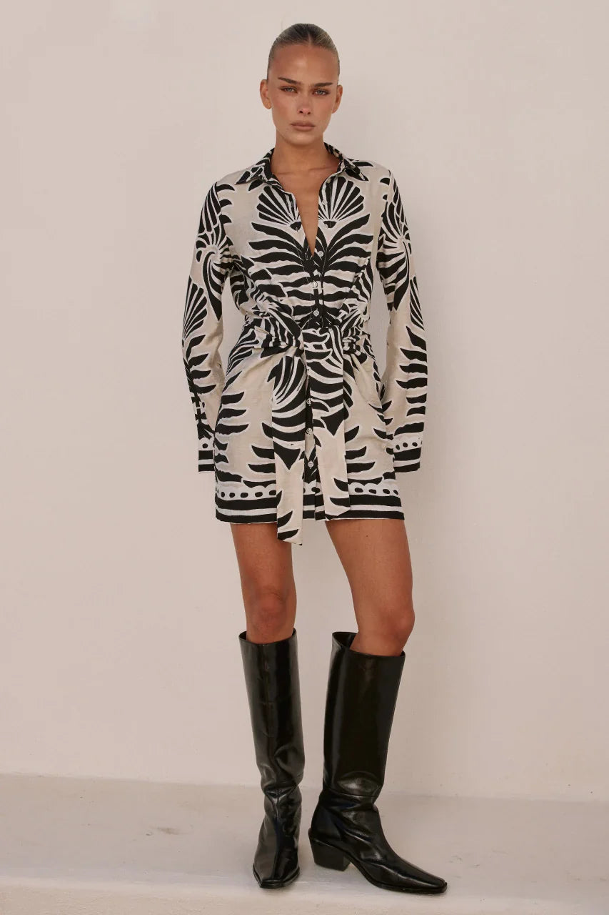 ARLETTE SLEEVED MINI DRESS - BRODIE SAND