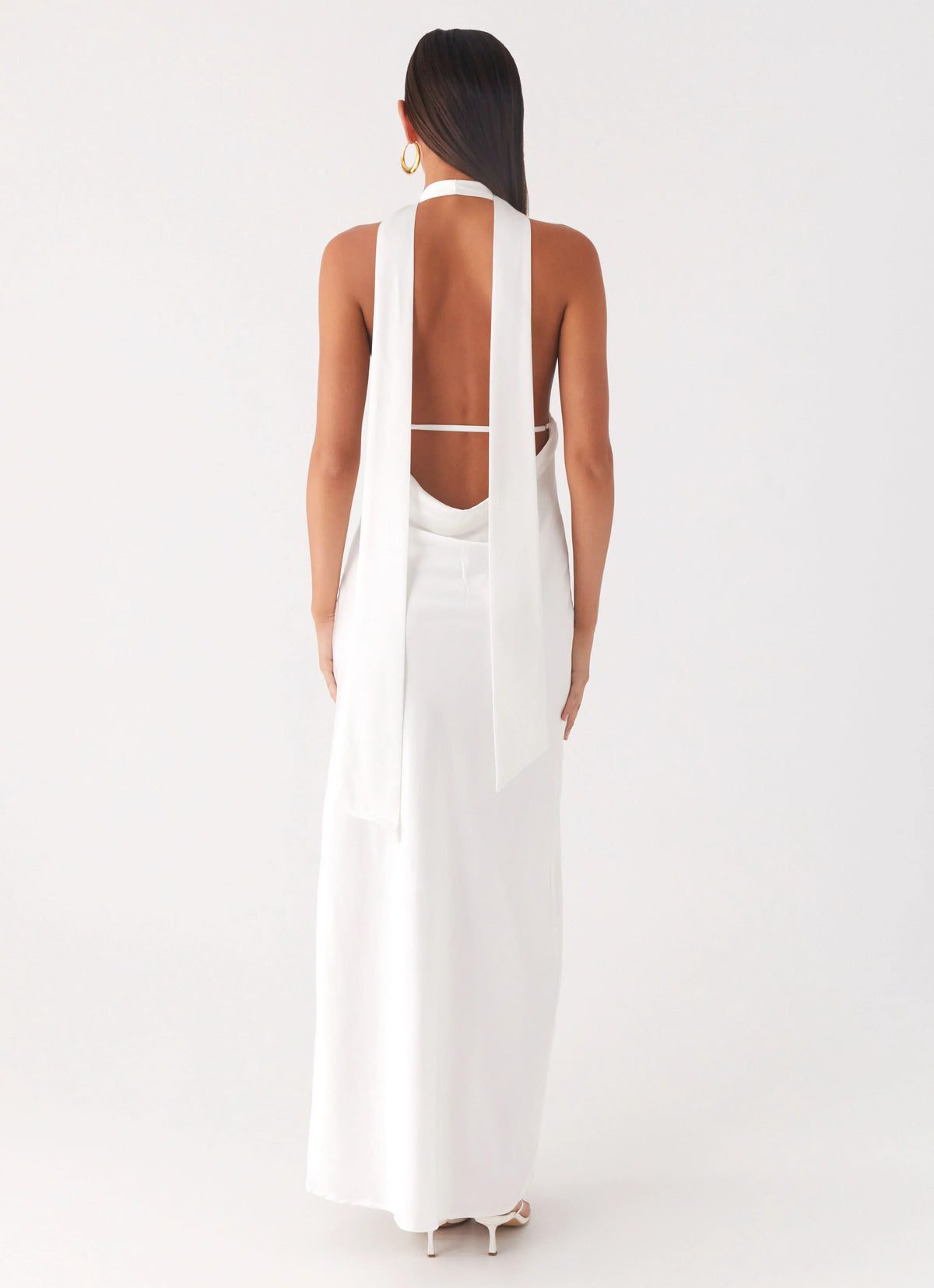 Alicia Satin Halter Maxi Dress - White