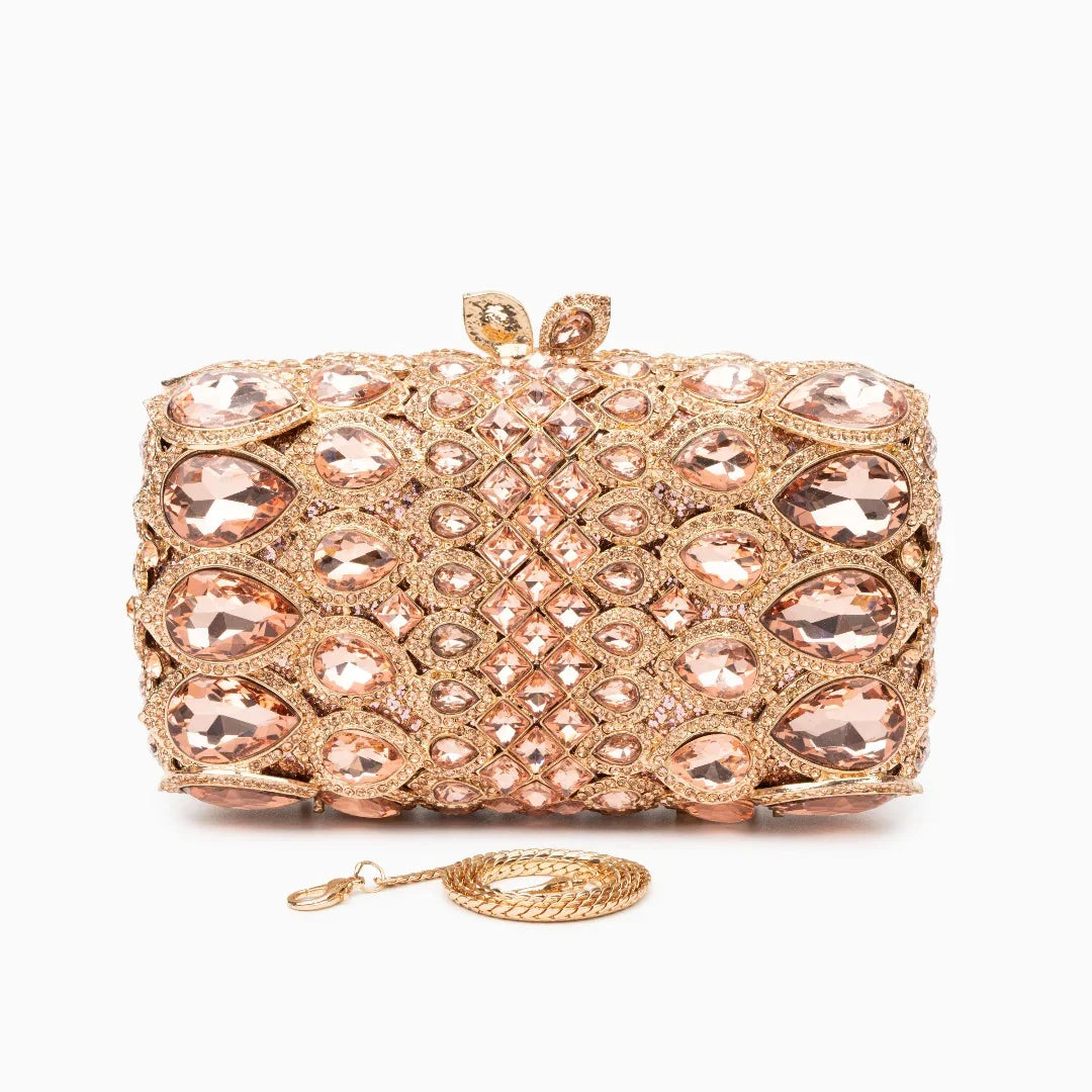 Vioraia (CS) Reina Rhinestones Crystals Clutch Bag - Rose Gold