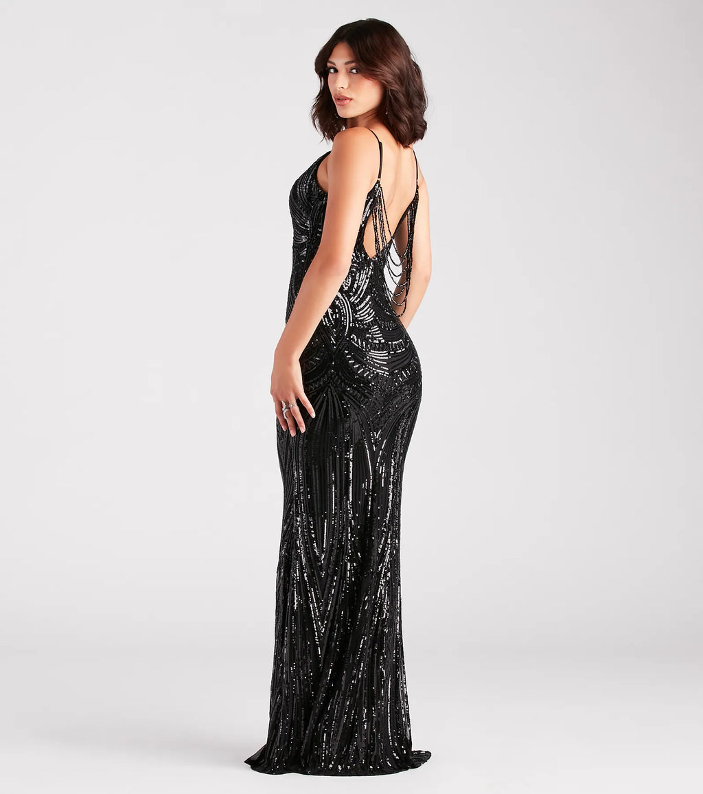 Pauline Formal Sequin Draped Bead Bodycon Dress