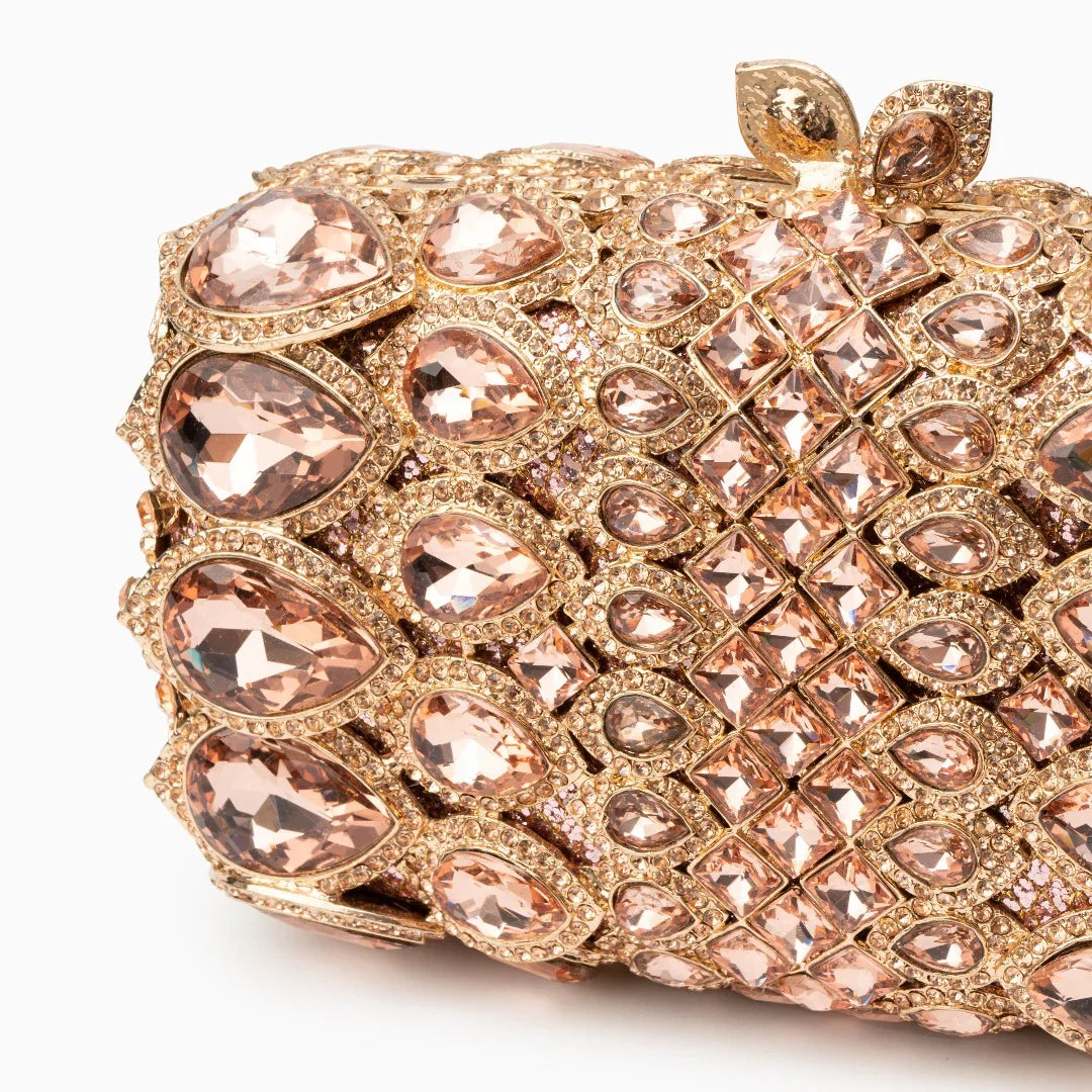 Vioraia (CS) Reina Rhinestones Crystals Clutch Bag - Rose Gold