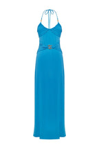 NINA RUCHED HALTER MAXI DRESS - OCEAN