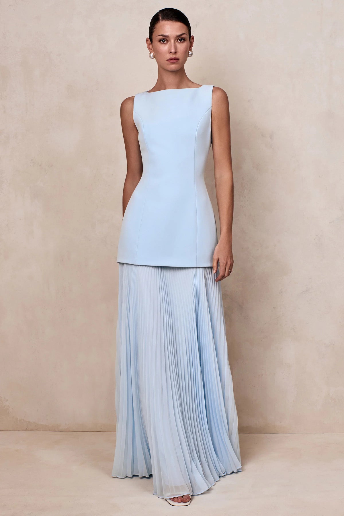 Hadley | Powder Blue Boat-Neck Maxi Dress With Drop-Waist
