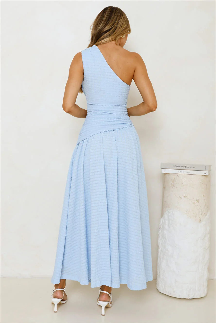 Tranquil Vibe One Shoulder Maxi Dress Blue