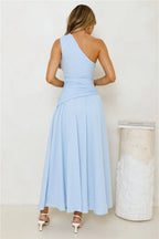 Tranquil Vibe One Shoulder Maxi Dress Blue