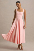 Parina | Pink Strappy Volume-Hem Midi Dress