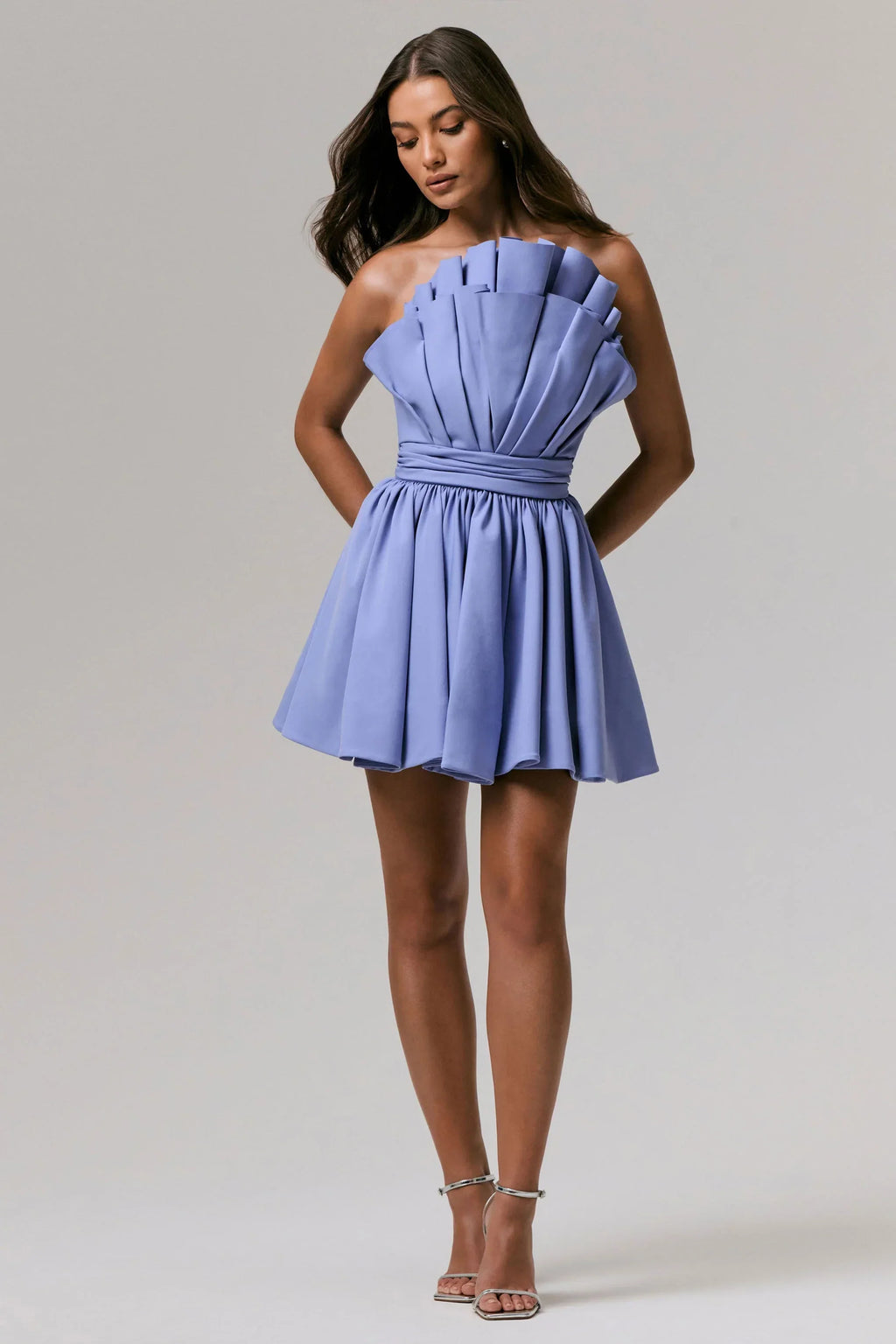 Distinguished | Powder Blue Asymmetric Ruffled Mini Dress